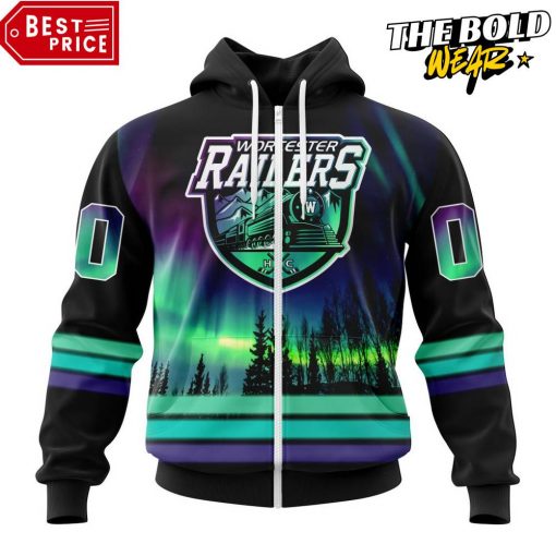 ECHL Worcester Railers Northern Lights Special Design Hoodie